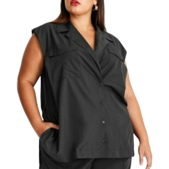 Sleeveless Nylon Button Down | Future Collective | 2X - Picture 8 of 8